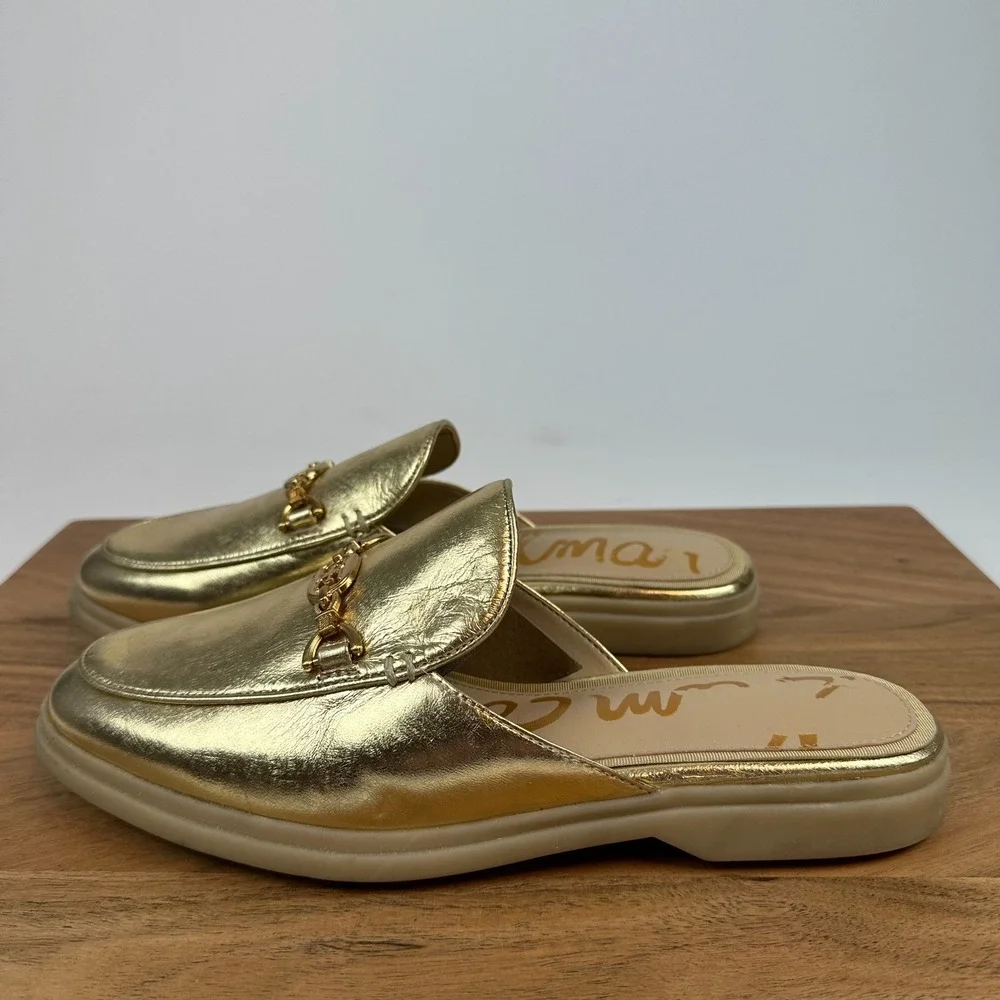 Womens Sam Edelman Kira Metallic Gold Leather Loafers Flats Mules Shoes Size 8‎